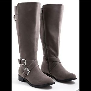 KNEE BOOT - DARK GREY FAUX OILED SUEDE